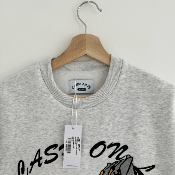NWT Cash Only Ash/Gray Embroidered Wrecking Crewneck Sweatshirt - Picture 3 of 3